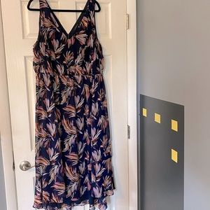 Blue, sleeveless hi-lo flower dress
